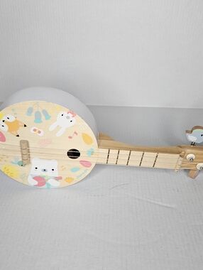 Jaanod Wooden Kids Banjo Toy in Natural & Pastel Colors - Cute Animal Design